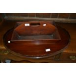 19th Century mahogany two division cutlery tray together with an oval mahogany galleried drinks tray