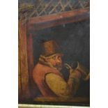 19th Century Dutch oil on canvas, figure in a tavern window with tankard, unsigned, in a modern wood
