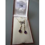 Gold and silver bow design necklace set amethyst and seed pearls