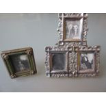 Group of three miniature silver photograph frames with folding stand, together with another
