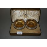 Cased pair of George IV silver salts with gilded interiors, London 1825