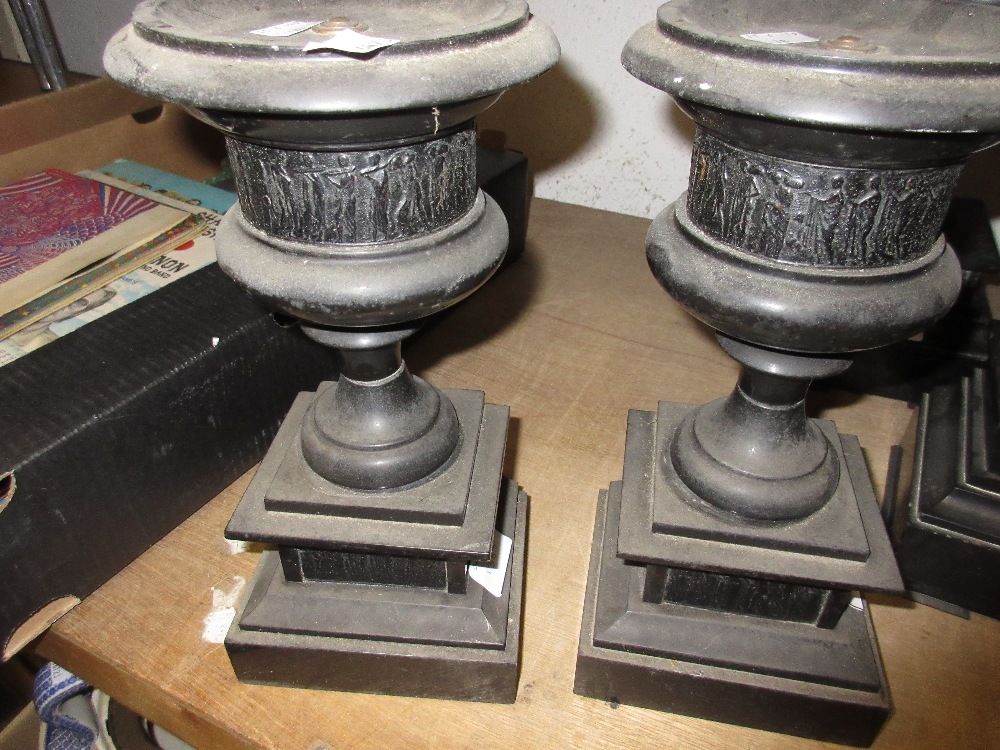Three pairs of 19th Century black slate clock garniture side pieces - Image 2 of 4