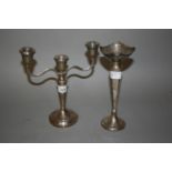 Birmingham silver three light candelabra together with a silver specimen vase (both with weighted