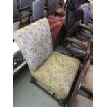 Near pair of Georgian mahogany side chairs with floral upholstered back and seats raised on square