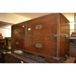 Reproduction mahogany military style chest of two short and one long drawer