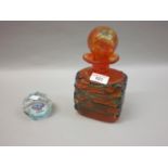 Mdina Art glass decanter with stopper and a Whitefriars facet cut Millefiori glass paperweight