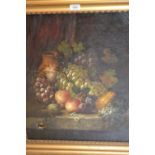 18th / 19th Century oil on canvas, still life study of fruit and a vase on a stone ledge (canvas