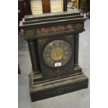 Unusual 19th Century French black slate mantel clock, the large architectural case decorated with