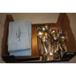 Cased set of silver plated fish knives and forks and a quantity of various loose silver plated