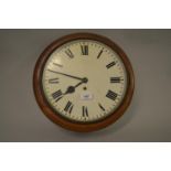 Circular mahogany wall clock the painted dial with Roman numerals and a single train fusee movement