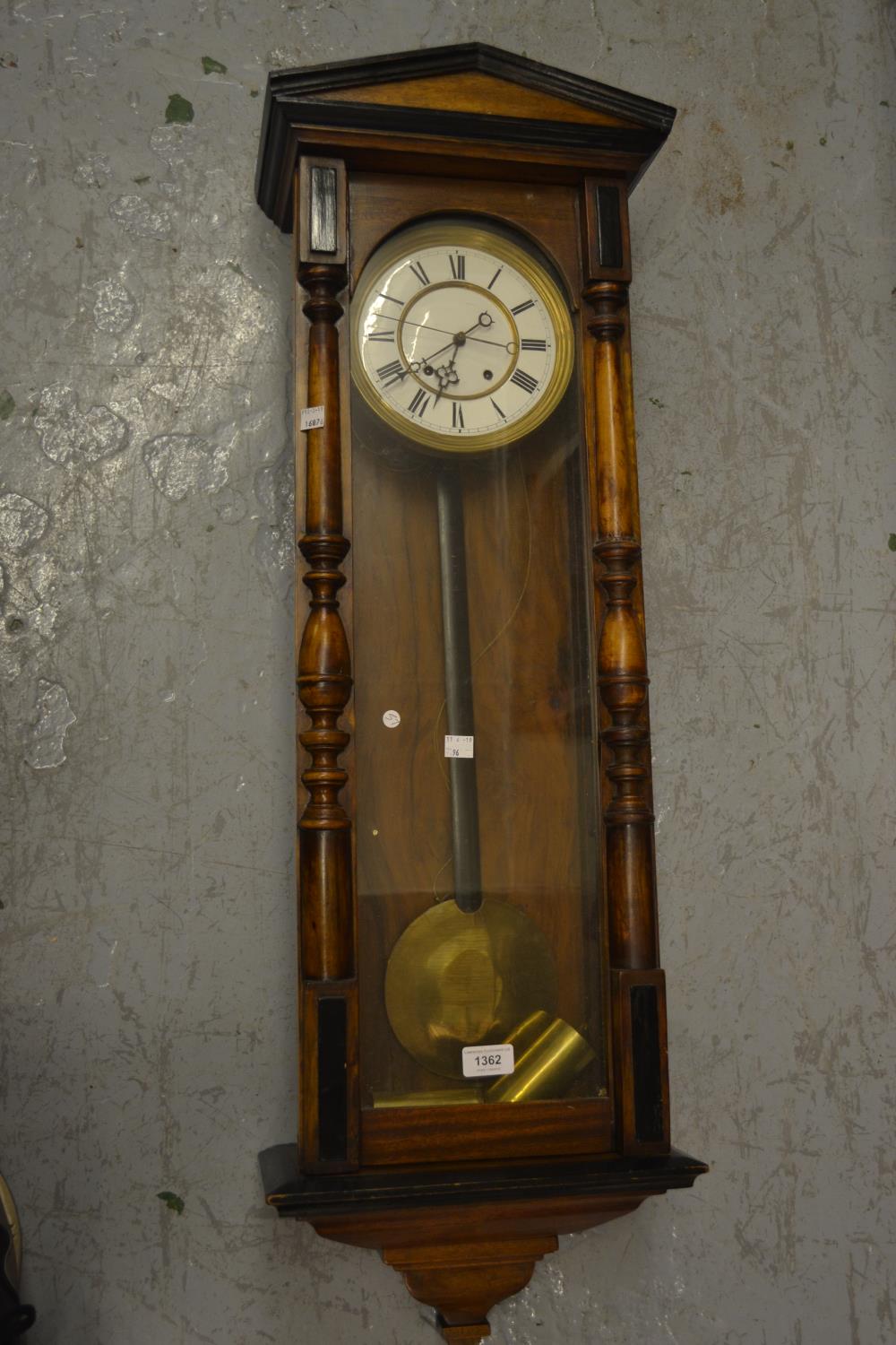 Late 19th or early 20th Century Continental beechwood and ebonised cased Vienna wall clock, the