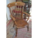 Victorian elm and beech stick back kitchen elbow chair