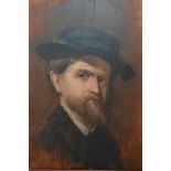 Early 20th Century oil on panel, portrait of a gentleman in a black hat, monogrammed ' L. C. 1903 ',