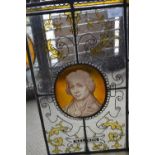 Pair of 19th Century stained glass leaded window panels depicting Wellington and Nelson, 20ins x