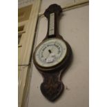 Edwardian carved oak aneroid barometer / thermometer