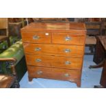 19th Century mahogany and boxwood strung straight front chest, the flush top above two short and