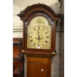 George III oak longcase clock, the arched hood above a rectangular shell inlaid panel door and