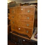 Mid 20th Century burr walnut serpentine fronted chest of four graduated drawers with brass drop