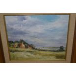 John Grenville, 20th Century oil on board, rural landscape with distant estuary, signed, 9.5ins x