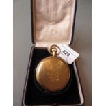 19th Century English 18ct gold cased crown wind hunter pocket watch, the enamel dial with Roman