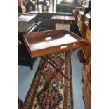 19th Century mahogany butlers tray on mahogany turned and reeded folding stand