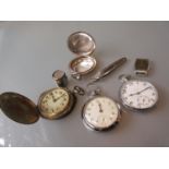 Gentleman's nickel plated two dial watch (at fault), silver pocket watch case and three various