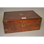 19th Century mahogany brass mounted fold-over writing box with fitted interior (at fault),