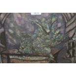C Sato mixed media on paper, signed and inscribed verso, ' Gargoyle on a chest ', together with a