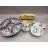 Continental porcelain dressing table tray, a Doulton Seriesware dish and other ceramics and glass