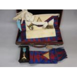 Masonic gold plated medal, gloves, sash etc. in original case