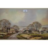 Late 20th / early 21st Century gilt framed watercolour, Kent country scene with oast houses and