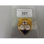 Gilt metal and enamel London Football Association steward badge