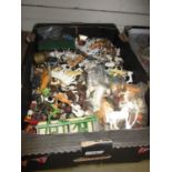 Large tray containing a quantity of Britain's plastic farm and zoo animals