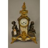 Late 19th / early 20th Century French mantel clock mounted with marble gilt metal and patinated