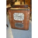 1930's Walnut cased three train wall clock, the silvered dial with Arabic numerals, signed Veritable