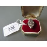 Large 19th Century marquise ring set multiple old cut diamonds