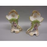 Pair of 19th Century Paris porcelain vases of Jacob Petit type decorated with panels of flowers on a