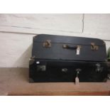 Early 20th Century wooden leatherette covered car trunk and another similar