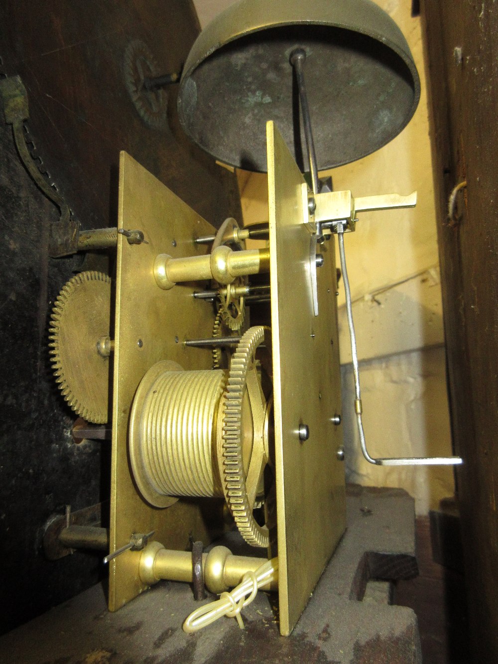 Unusual George III oak and mahogany crossbanded longcase clock, the swan neck pediment above an oval - Image 6 of 13