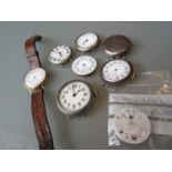 Eight various World War I watches and movements including Henry Capt, Geneva (all for restoration)