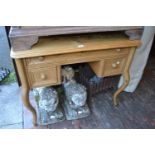 19th Century Continental stripped and polished pine side table with three drawers surrounding a
