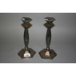 Pair of hexagonal Birmingham silver candlesticks, 9ins high