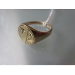 9ct Gold signet ring set with a single diamond
