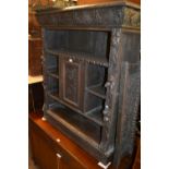 Victorian carved dark oak open bookcase