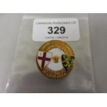 Circular gilt metal and enamel London V Diables Rouges, 1934 button hole badge
