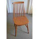 Set of four mid 20th Century beechwood stickback dining chairs on turned supports