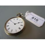 18ct Gold cased open face pocket watch, the enamel dial with Roman numerals, the keyless lever