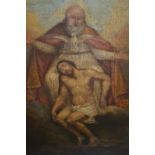 18th / 19th Century oil on canvas, portrait of Christ with attendant figure above, 30ins x 25ins,