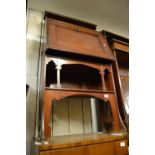 Art Nouveau mahogany bureau, the superstructure with glazed and copper mounted decoration above a