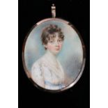 Fine early 19th Century miniature oval watercolour head and shoulder portrait of Francis Anne
